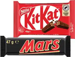 IGA Mars Medium Bars 44‑50g, Nestlé Medium Bars 35‑50g, Darrell Lea Choc Logs Selected Varieties offer