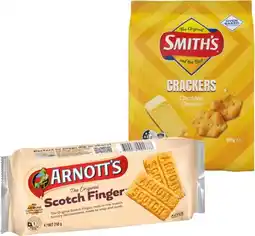 IGA Arnott’s Scotch Finger Biscuits 250g or Smith’s Crackers 160g Selected Varieties offer