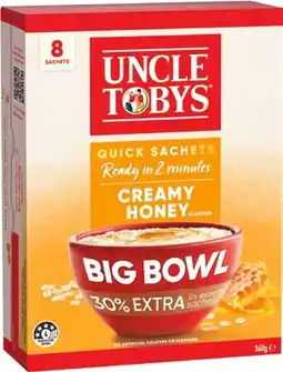 IGA Uncle Tobys Big Bowl Oats Quick Sachets Selected Varieties offer