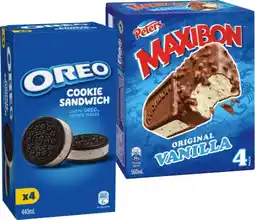 IGA Peters Maxibon, Oreo Cookie Sandwich or Nestlé Kit Kat Ice Cream 4 Pack Selected Varieties offer