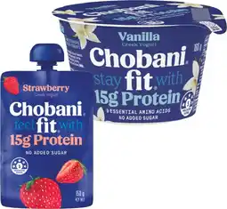 IGA Chobani Fit Protein Greek Yogurt Pouch 150g or Pot 160g Selected Varieties offer