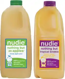 IGA Nudie Cloudy Apple, Tropical Brekkie or Mighty Mango Juice 2 Litre offer