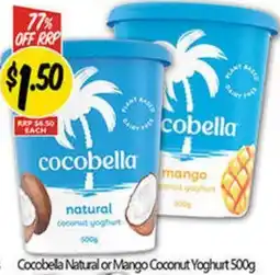 NQR Cocobella Natural or Mango Coconut Yoghurt offer