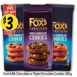NQR Fox's Milk Chocolate or Triple Chocolate Cookies offer