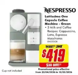 The Good Guys Lattissima One Capsule Coffee Machine - Green offer
