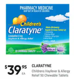 healthylife Claratyne Childrens Hayfever & Allergy Relief 50 Chewable Tablets offer