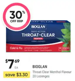 healthylife Bioglan Throat-Clear Menthol Flavour offer