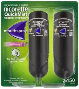 healthylife Nicorette QuickMist Nicotine Mouth Spray Berry 2 x 150 Sprays offer