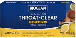 healthylife Bioglan Throat-Clear Lemon & Honey 20 Lozenges offer