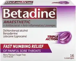 healthylife Betadine Anaesthetic Triple Action Sore Throat Lozenges Berry offer