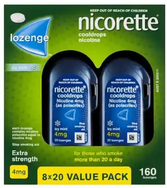 healthylife Nicorette Cooldrops Quit Smoking Nicotine Lozenges Icy Mint 4mg offer