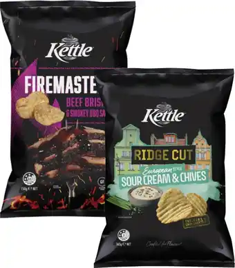 Coles Kettle Firemasters or Ridge Cut Potato Chips 150g-165g offer