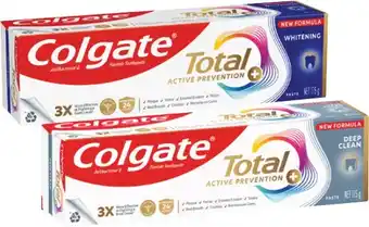 Coles Colgate Total Active Prevention Deep Clean or Whitening Toothpaste 115g offer