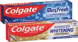 Coles Colgate Advanced Whitening & Tartar or Max Fresh Toothpaste 200g offer