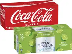 Coles Coca-Cola Soft Drink or Mt Franklin Lightly Sparkling Water 10x375mL offer