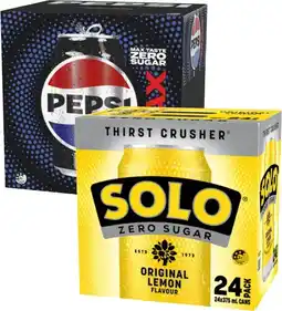 Coles Pepsi Max or Solo Zero Sugar Soft Drink 24x375mL offer