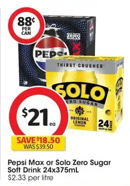 Coles Pepsi Max or Solo Zero Sugar Soft Drink offer