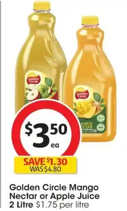 Coles Golden Circle Mango Nectar or Apple Juice 2 Litre offer