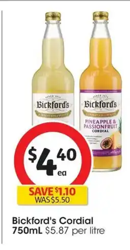 Coles Bickford's Cordial offer