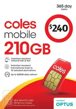 Coles Coles Mobile $240 Prepaid SIM offer