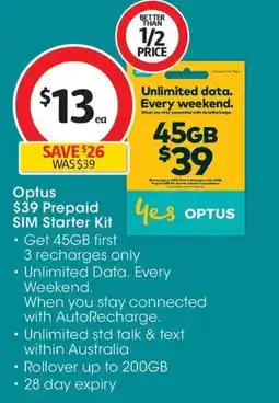 Coles Optus $39 Prepaid SIM Starter Kit offer