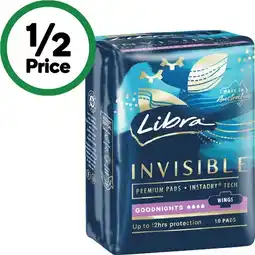 Woolworths Libra Invisible Pads Goodnights offer