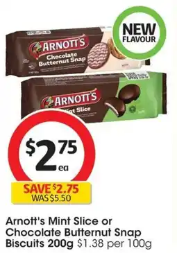 Coles Arnott's Mint Slice or Chocolate Butternut Snap Biscuits offer