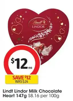 Coles Lindt Lindor Milk Chocolate Heart offer