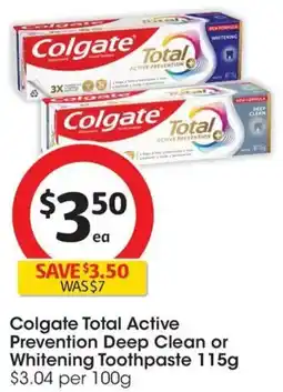 Coles Colgate Total Active Prevention Deep Clean or Whitening Toothpaste offer
