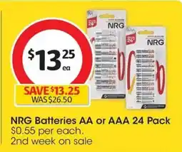 Coles NRG Batteries AA or AAA offer