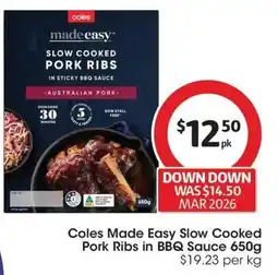 Coles Coles Made Easy Slow Cooked Pork Ribs in BBQ Sauce offer