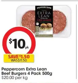 Coles Peppercorn extra lean beef burgers offer