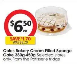 Coles Coles Bakery Cream Filled Sponge Cake offer