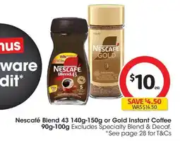 Coles Nescafé Blend 43 140g-150g or Gold Instant Coffee 90g-100g offer