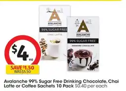 Coles Avalanche 99% Sugar Free Drinking Chocolate, Chai Latte or Coffee Sachets offer