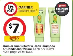 Coles Garnier Fructis Keratin Sleek Shampoo or Conditioner offer