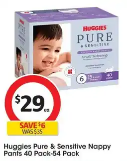 Coles Huggies Pure & Sensitive Nappy Pants 40 Pack-54 Pack offer