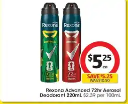 Coles Rexona Advanced 72hr Aerosol Deodorant offer