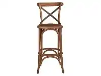 LivingStyles Hoton Oak Timber Cross Back Bar Stool, Grey Metal Strap offer