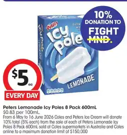 Coles Peters Lemonade Icy Poles offer