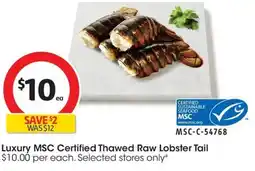 Coles Luxury msc certified thawed raw lobster tail offer