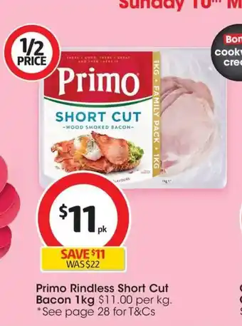 Coles Primo Rindless Short Cut Bacon offer