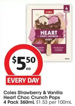 Coles Coles Strawberry & Vanilla Heart Choc Crunch Pops 4 Pack offer