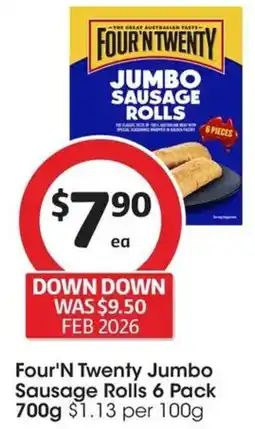 Coles Four'N Twenty Jumbo Sausage Rolls 6 Pack offer