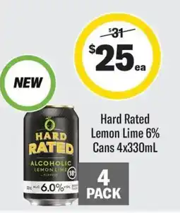 Coles Hard Rated Lemon Lime 6% Cans offer
