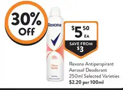 Foodworks Rexona Antiperspirant Aerosol Deodorant offer