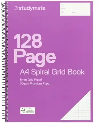 Officeworks Studymate A4 128 Page 5mm Spiral Grid Book offer