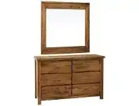 LivingStyles Montana Hardwood Timber 6 Drawer Dresser with Mirror offer