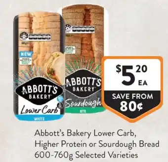 Foodworks Abbott's bakery lower carb, higher protein or sourdough bread offer