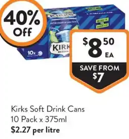 Foodworks Kirks Soft Drink Cans offer